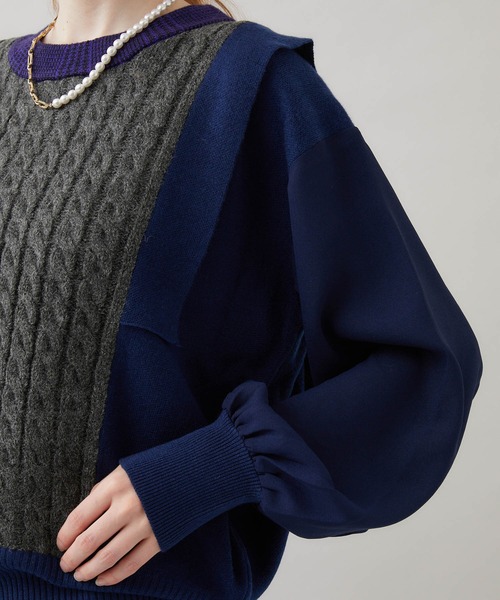 1％（イチ パーセント）の「1% 多柄編みニット（ニット/セーター・レディース・チャコールグレー/グリーン/アイボリー・FREE）」の15枚目の写真