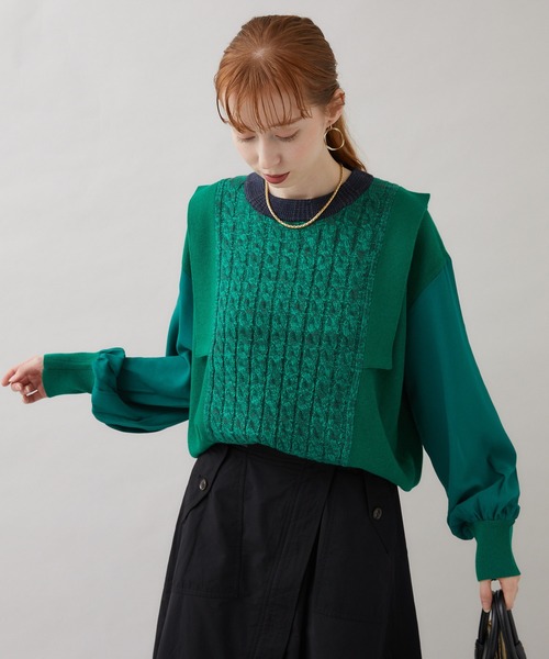 1％（イチ パーセント）の「1% 多柄編みニット（ニット/セーター・レディース・チャコールグレー/グリーン/アイボリー・FREE）」の6枚目の写真