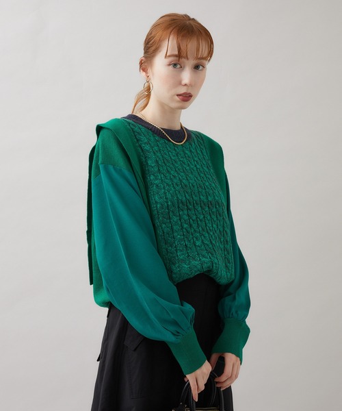 1％（イチ パーセント）の「1% 多柄編みニット（ニット/セーター・レディース・チャコールグレー/グリーン/アイボリー・FREE）」の21枚目の写真