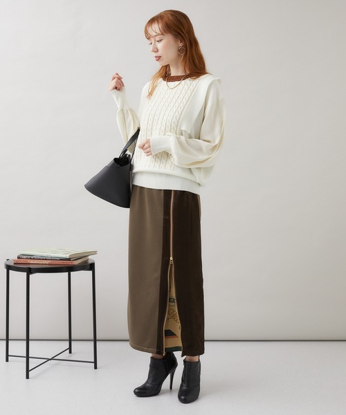 1％（イチ パーセント）の「1% 多柄編みニット（ニット/セーター・レディース・チャコールグレー/グリーン/アイボリー・FREE）」の7枚目の写真