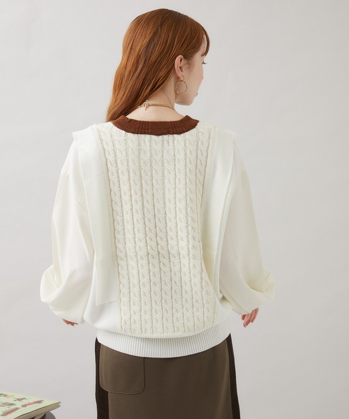 1％（イチ パーセント）の「1% 多柄編みニット（ニット/セーター・レディース・チャコールグレー/グリーン/アイボリー・FREE）」の8枚目の写真