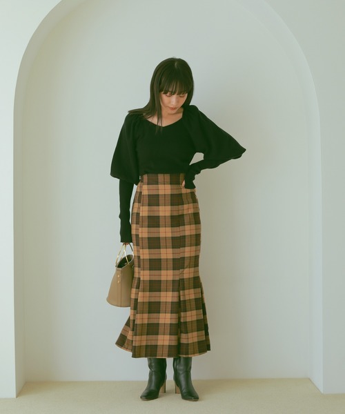 N WITH.(エヌウィズ)の「チェックマーメイドフレアスカート(スカート・レディース・ベージュ/ブラック・FREE)」の6枚目の写真