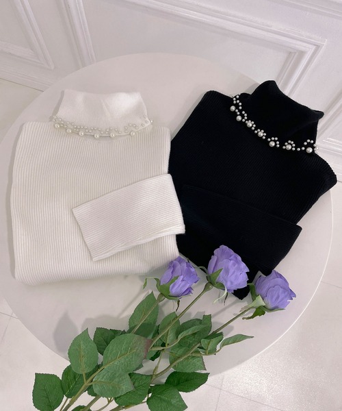 ANDGEEBEE（アンジービー）の「パール付きタートルニット（ニット/セーター・レディース・ブラック/ホワイト・MEDIUM）」の19枚目の写真