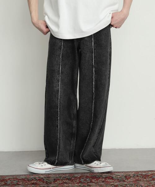 SENSE OF PLACE by URBAN RESEARCH（センスオブプレイスバイアーバンリサーチ）の「デニムフリンジパネルワイドパンツ（デニムパンツ・メンズ・ブラック/ライトインディゴブルー・MEDIUM/LARGE）」の5枚目の写真