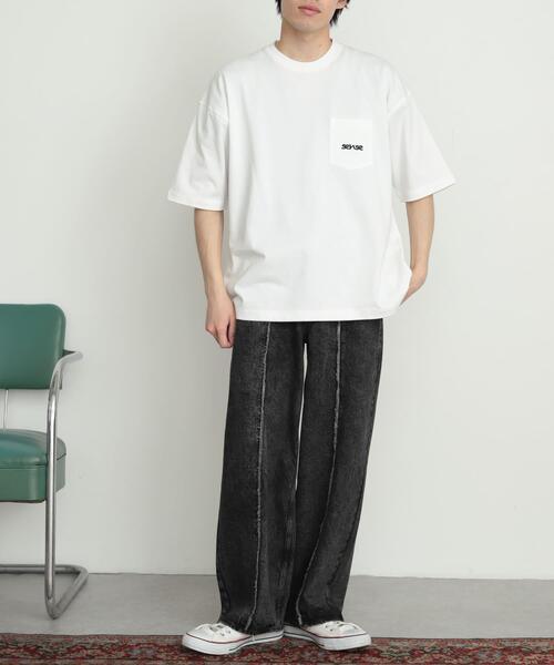 SENSE OF PLACE by URBAN RESEARCH（センスオブプレイスバイアーバンリサーチ）の「デニムフリンジパネルワイドパンツ（デニムパンツ・メンズ・ブラック/ライトインディゴブルー・MEDIUM/LARGE）」の7枚目の写真