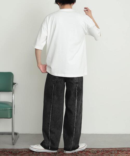 SENSE OF PLACE by URBAN RESEARCH（センスオブプレイスバイアーバンリサーチ）の「デニムフリンジパネルワイドパンツ（デニムパンツ・メンズ・ブラック/ライトインディゴブルー・MEDIUM/LARGE）」の8枚目の写真