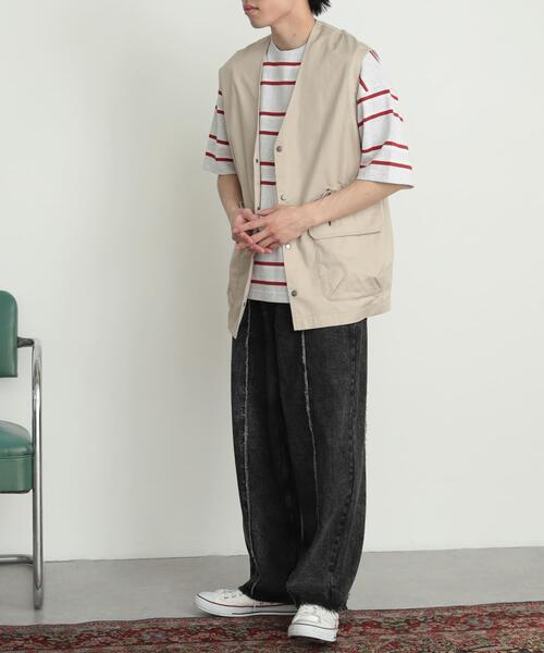 SENSE OF PLACE by URBAN RESEARCH（センスオブプレイスバイアーバンリサーチ）の「デニムフリンジパネルワイドパンツ（デニムパンツ・メンズ・ブラック/ライトインディゴブルー・MEDIUM/LARGE）」の9枚目の写真