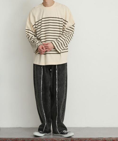 SENSE OF PLACE by URBAN RESEARCH（センスオブプレイスバイアーバンリサーチ）の「デニムフリンジパネルワイドパンツ（デニムパンツ・メンズ・ブラック/ライトインディゴブルー・MEDIUM/LARGE）」の13枚目の写真