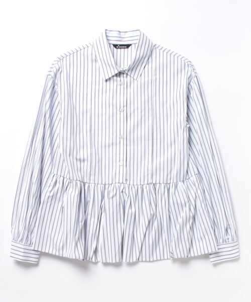 BDONNA（ビドンナ）の「ストレッチブロード　バルーンペプラムブラウス（シャツ/ブラウス・レディース・ホワイト×ブルー・MEDIUM）」の6枚目の写真