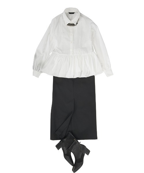 BDONNA（ビドンナ）の「ストレッチブロード　バルーンペプラムブラウス（シャツ/ブラウス・レディース・ホワイト×ブルー・MEDIUM）」の2枚目の写真