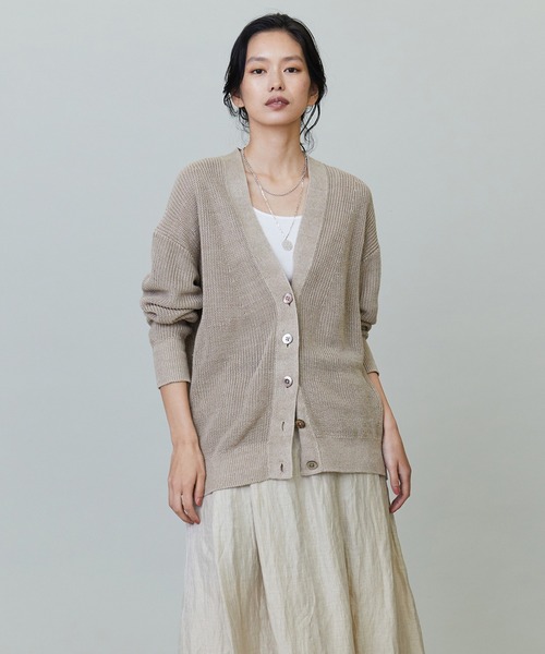 1er Arrondissement（プルミエアロンディスモン）の「リネン畦リラックスカーディガン（カーディガン/ボレロ・レディース・ネイビー/ベージュ/モカ・FREE）」の3枚目の写真