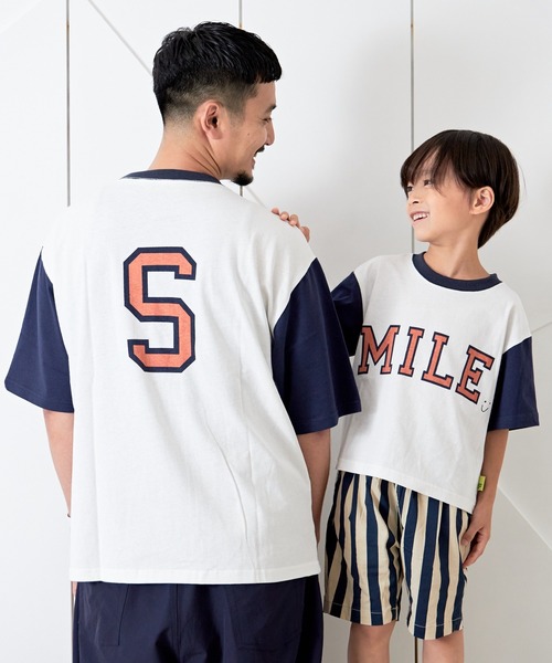 MAKE YOUR DAY(メイクユアデイ)の「SMILEロゴファミリー半袖Tシャツ■パパサイズ(Tシャツ/カットソー・メンズ・ネイビー/グリーン・M/L)」の3枚目の写真
