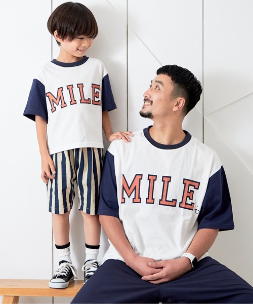 MAKE YOUR DAY(メイクユアデイ)の「SMILEロゴファミリー半袖Tシャツ■パパサイズ(Tシャツ/カットソー・メンズ・ネイビー/グリーン・M/L)」の4枚目の写真