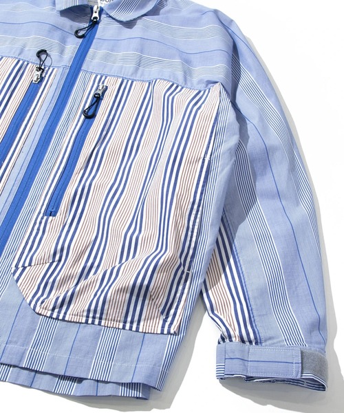 AOZORA（アオゾラ）の「AOZORA/アオゾラ　ストライプZIPシャツ（シャツ/ブラウス・メンズ・ネイビー/ライトブルー・MEDIUM/LARGE/X-LARGE）」の4枚目の写真