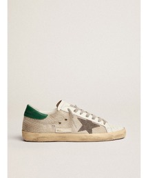 GOLDEN GOOSE | GOLDEN GOOSE Super-Star sneakers in mesh upper with gray suede star & green leather heel tab(スニーカー)