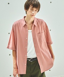 ドレープルーズオーバーストライプレギュラーカラー半袖シャツ EMMA CLOTHES 2023SS
