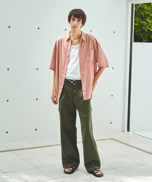 EMMA CLOTHES(エマクローズ)の「ドレープルーズオーバーストライプレギュラーカラー半袖シャツ EMMA CLOTHES 2023SS(シャツ/ブラウス・メンズ・グリーン/マスタード/ブラック/ピンク系/ホワイト・L/M)」の10枚目の写真