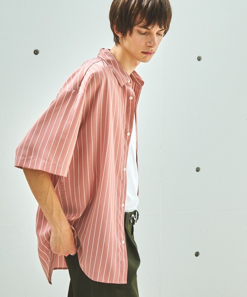 EMMA CLOTHES(エマクローズ)の「ドレープルーズオーバーストライプレギュラーカラー半袖シャツ EMMA CLOTHES 2023SS(シャツ/ブラウス・メンズ・グリーン/マスタード/ブラック/ピンク系/ホワイト・L/M)」の11枚目の写真