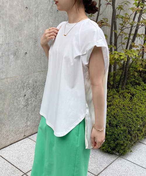 COLLAGE GALLARDAGALANTE（コラージュガリャルダガランテ）の「布帛切替Tシャツ（Tシャツ/カットソー・レディース・ミント/ホワイト/ブラック/グレー・FREE）」の5枚目の写真
