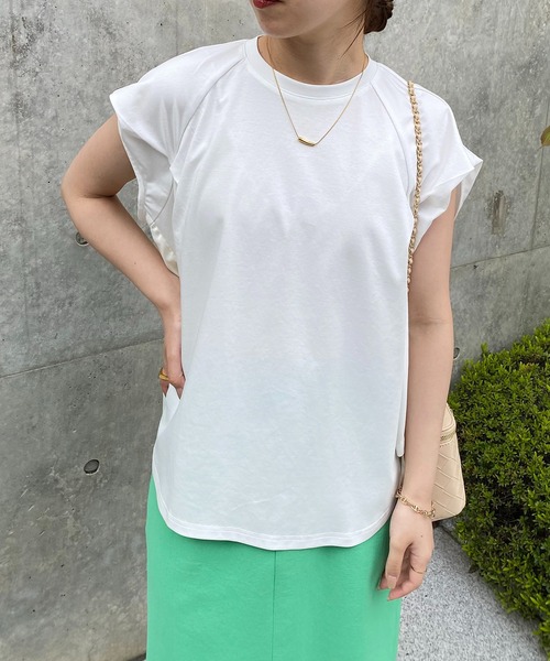 COLLAGE GALLARDAGALANTE（コラージュガリャルダガランテ）の「布帛切替Tシャツ（Tシャツ/カットソー・レディース・ミント/ホワイト/ブラック/グレー・FREE）」の14枚目の写真