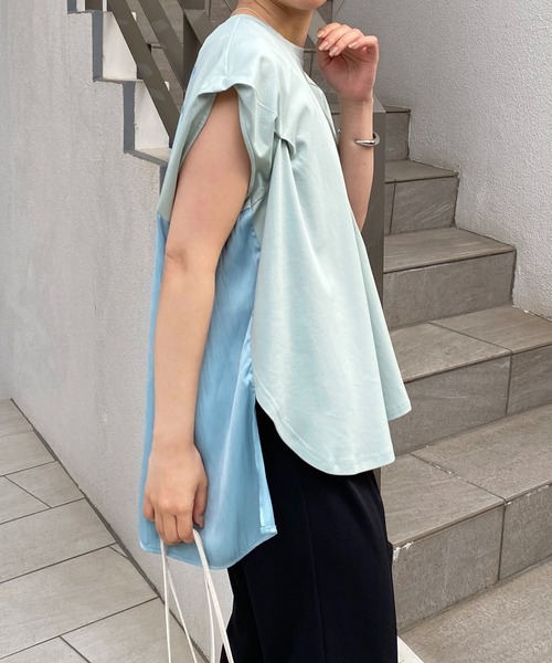 COLLAGE GALLARDAGALANTE（コラージュガリャルダガランテ）の「布帛切替Tシャツ（Tシャツ/カットソー・レディース・ミント/ホワイト/ブラック/グレー・FREE）」の6枚目の写真