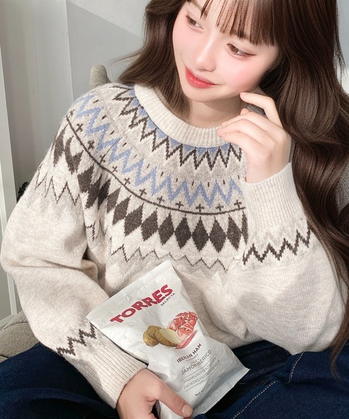 セール】5Gミックスアルパカライク求心ジャガードニットプル