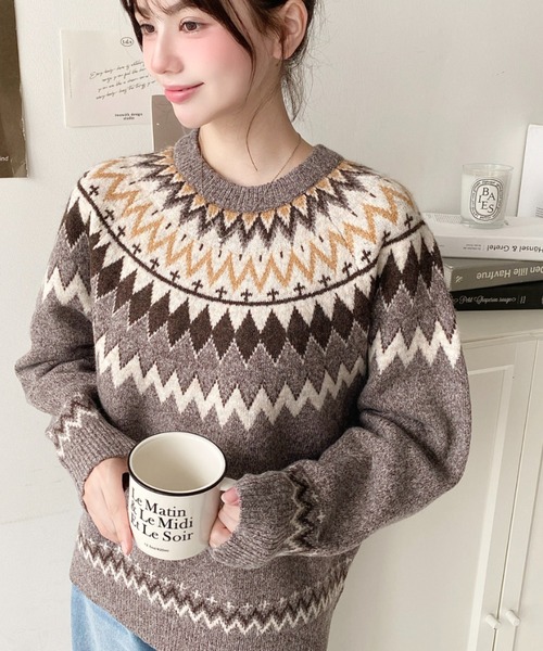 セール】5Gミックスアルパカライク求心ジャガードニットプル