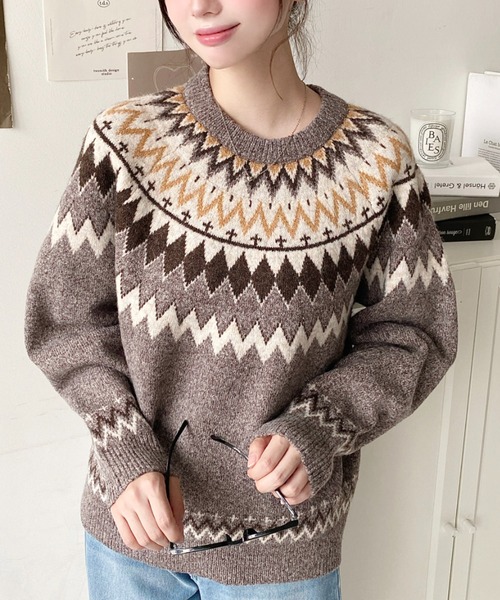 ✨ウール100%✨TRUSSARDI アルパカ30% 新品ニットセーター M セール】5Gミックスアルパカライク求心ジャガードニットプル