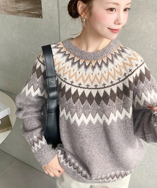 セール】5Gミックスアルパカライク求心ジャガードニットプルオーバー