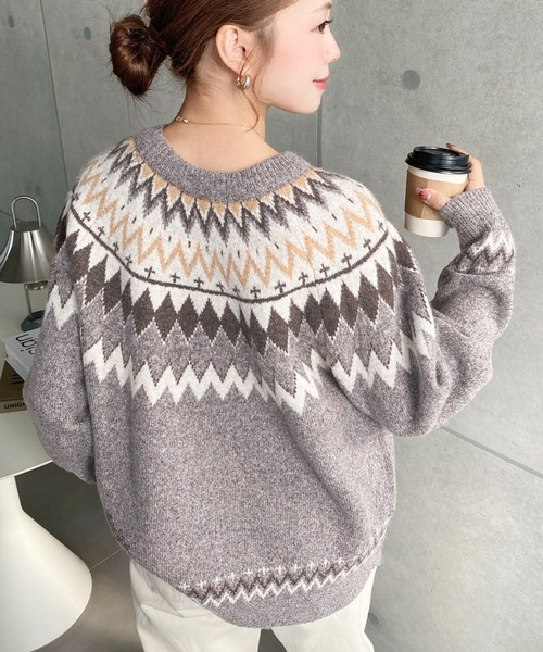 セール】5Gミックスアルパカライク求心ジャガードニットプルオーバー