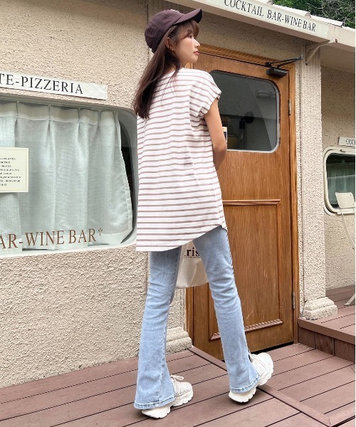 ad thie(アドティエ)の「ボーダーTシャツ フレンチスリーブ クルーネック(Tシャツ/カットソー・レディース・ピンク/オフホワイト/グレー/モカ/ブルー・LARGE/MEDIUM)」の20枚目の写真
