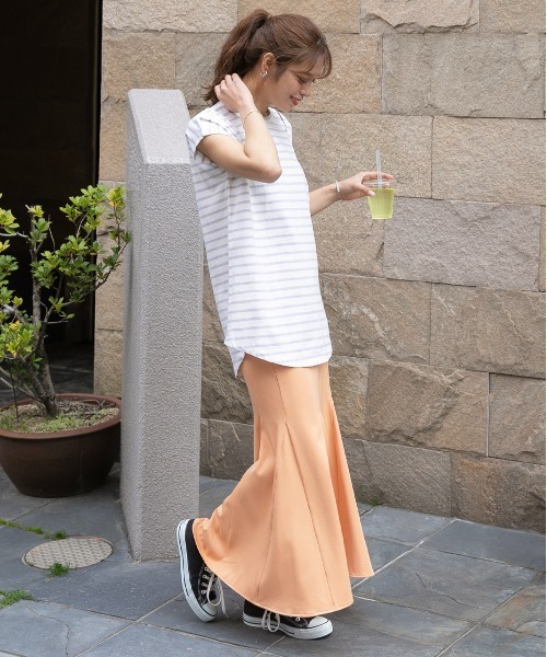 ad thie(アドティエ)の「ボーダーTシャツ フレンチスリーブ クルーネック(Tシャツ/カットソー・レディース・ピンク/オフホワイト/グレー/モカ/ブルー・LARGE/MEDIUM)」の21枚目の写真