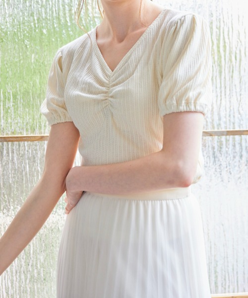 AMAIL（アマイル）の「【annleya】シャーリングトップス（Tシャツ/カットソー・レディース・ブルー/ホワイト・FREE）」の2枚目の写真