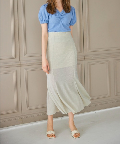 AMAIL（アマイル）の「【annleya】シャーリングトップス（Tシャツ/カットソー・レディース・ブルー/ホワイト・FREE）」の5枚目の写真