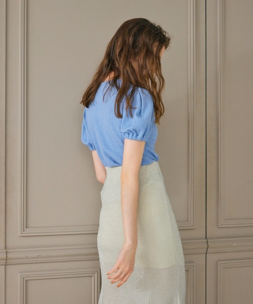 AMAIL（アマイル）の「【annleya】シャーリングトップス（Tシャツ/カットソー・レディース・ブルー/ホワイト・FREE）」の3枚目の写真