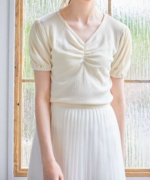 AMAIL（アマイル）の「【annleya】シャーリングトップス（Tシャツ/カットソー・レディース・ブルー/ホワイト・FREE）」の7枚目の写真