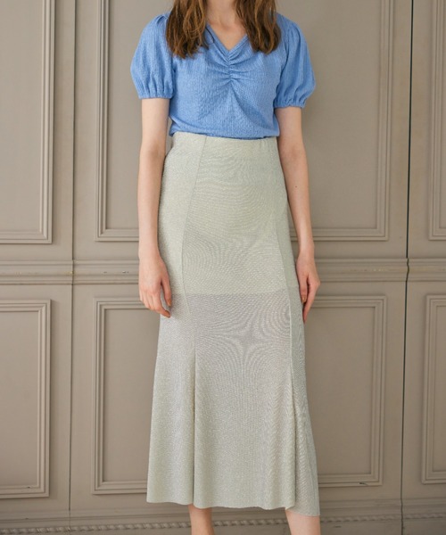 AMAIL（アマイル）の「【annleya】シャーリングトップス（Tシャツ/カットソー・レディース・ブルー/ホワイト・FREE）」の4枚目の写真