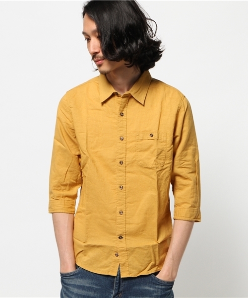 CIAOPANIC TYPY（チャオパニックティピー）の「綿麻7分袖シャツ（シャツ/ブラウス・メンズ・ホワイト/ピンク/マスタード/ブルー/ネイビー/グリーン・LARGE/MEDIUM）」の8枚目の写真