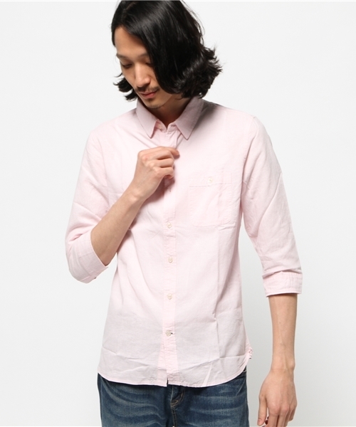 CIAOPANIC TYPY（チャオパニックティピー）の「綿麻7分袖シャツ（シャツ/ブラウス・メンズ・ホワイト/ピンク/マスタード/ブルー/ネイビー/グリーン・LARGE/MEDIUM）」の6枚目の写真