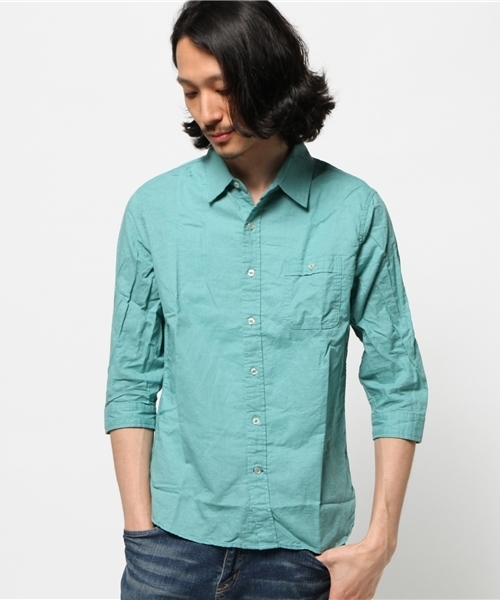 CIAOPANIC TYPY（チャオパニックティピー）の「綿麻7分袖シャツ（シャツ/ブラウス・メンズ・ホワイト/ピンク/マスタード/ブルー/ネイビー/グリーン・LARGE/MEDIUM）」の3枚目の写真