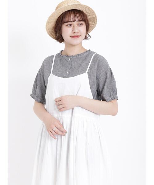 Samansa Mos2（サマンサ モスモス）の「【クールコットン】柄アソート襟フリルブラウス（シャツ/ブラウス・レディース・ブラック/ネイビー/チャコールグレー/オフホワイト・F）」の3枚目の写真