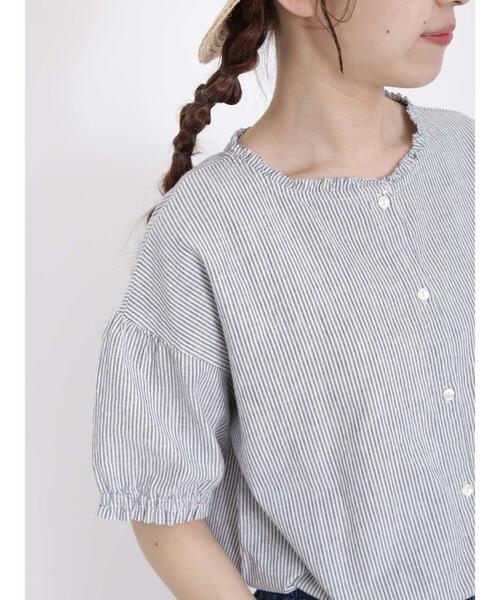 Samansa Mos2（サマンサ モスモス）の「【クールコットン】柄アソート襟フリルブラウス（シャツ/ブラウス・レディース・ブラック/ネイビー/チャコールグレー/オフホワイト・F）」の12枚目の写真