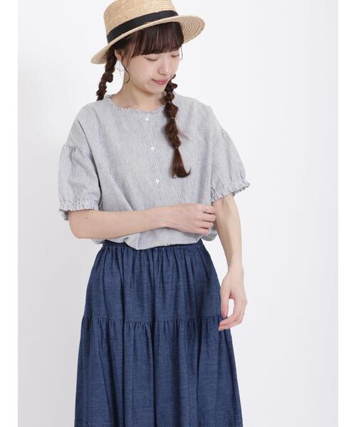 Samansa Mos2（サマンサ モスモス）の「【クールコットン】柄アソート襟フリルブラウス（シャツ/ブラウス・レディース・ブラック/ネイビー/チャコールグレー/オフホワイト・F）」の13枚目の写真