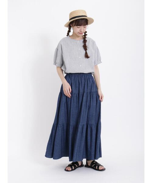 Samansa Mos2（サマンサ モスモス）の「【クールコットン】柄アソート襟フリルブラウス（シャツ/ブラウス・レディース・ブラック/ネイビー/チャコールグレー/オフホワイト・F）」の15枚目の写真