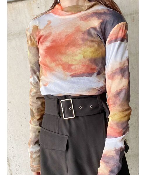 MURUA（ムルーア）の「プリントチュールインナー（Tシャツ/カットソー・レディース・ブルー/オレンジ・FREE）」の4枚目の写真