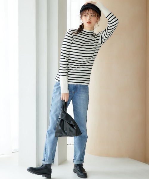 miclat（ミクラ）の「大きいサイズ　ボタンデザインニット　miclat（ニット/セーター・レディース・ブラック/ホワイト×ブラック・L/LL/3L/4L/5L）」の7枚目の写真