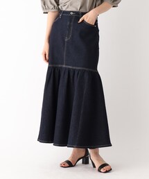 OPAQUE.CLIP | ◆ストレッチデニム 切り替えフレアスカート/オーガニックコットン混【洗濯機洗い可】(デニムスカート)