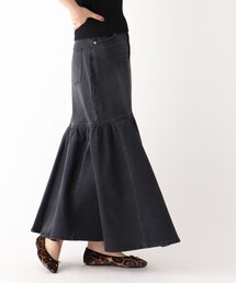 OPAQUE.CLIP | ストレッチデニム 切り替えフレアスカート/オーガニックコットン混【洗濯機洗い可】(デニムスカート)