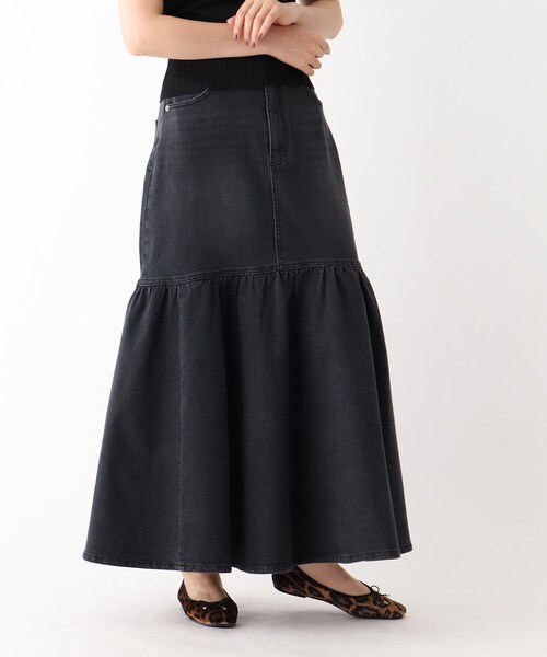 OPAQUE.CLIP（オペークドットクリップ）の「◆ストレッチデニム 切り替えフレアスカート/オーガニックコットン混【洗濯機洗い可】（デニムスカート・レディース・ブルー/チャコールグレー/ネイビー・36/38）」の8枚目の写真