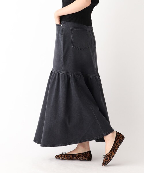 OPAQUE.CLIP（オペークドットクリップ）の「◆ストレッチデニム 切り替えフレアスカート/オーガニックコットン混【洗濯機洗い可】（デニムスカート・レディース・ブルー/チャコールグレー/ネイビー・36/38）」の9枚目の写真